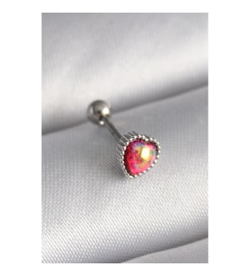 316L Çelik Gümüş Renk Kırmızı Mineli Kalp Tragus Piercing - TJ-PR1267 TG-V 7563