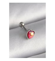 316L Çelik Gümüş Renk Kırmızı Mineli Kalp Tragus Piercing - TJ-PR1267 TG-V 7563