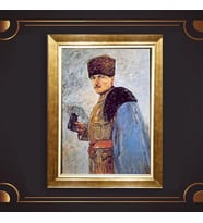 Altın Varaklı Çerçeveli Paspartulu Atatürk Tablo z4701 (Gold)