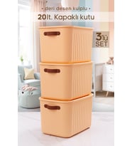 3 Adet Kulplu Sarı Dolap Düzenleyici 20 Lt Kapaklı Saklama Kutusu Sepet Oyuncak Kutusu Organizer