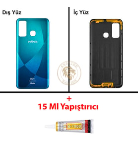 Infinix Hot 9 Mavi Uyumlu Arka Kapak + B7000 Yapıştırıcı Arka Cam Batarya Pil Kapağı Lazer Kesim