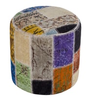 GERÇEK EL DOKUMA MULTİ RENGİ PATCHWORK YUVARLAK PUF