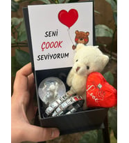 Sevgililer günü özel hediye kutusunda MELEK KAR KÜRESİ çift bileklik AYICIK anahtarlık  KUTU HEDİYE