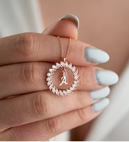 925 Ayar Gümüş Rose Kaplama Baget Taşlı Halka Model A Harfi Kolye