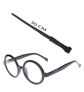 Harry Potter Asası 30 cm ve Siyah Çerçeveli Harry Potter Gözlüğü Seti
