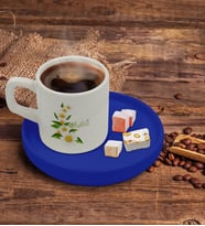 BK Gift Kişiye Özel Mavi Sunum Tabaklı Papatya Temalı Türk Kahvesi Fincanı Model 8