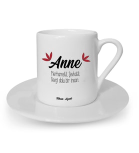 İsme Özel Türk Kahvesi Fincanı Seti - Anne (Beyaz)