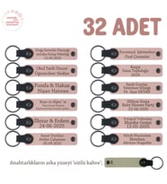 Toplantı Katılımcılarına Hediye 32'li Set, İsim Yazılı Deri Anahtarlık, Pudra & Sütlü Kahve