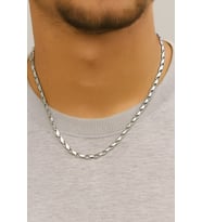 Gümüş Renk Kesik Arpa Unisex Çelik Kolye - 3350