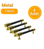 4 Adet Halka Boru Altın Siyah Metal Mobilya Kulpu 128mm (Siyah - Altın Rengi)