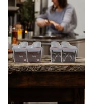 4 Adet 1100ml - Ölçekli Bakliyat Kabı - Contalı Erzak Saklama Kabı - Düzenleyici Kavanoz (BEYAZ-SOHO GRİ)