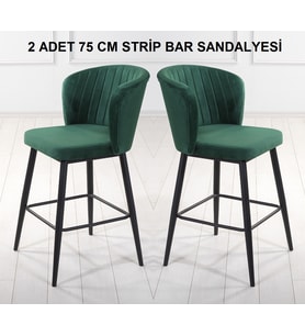 2 ADET STRİP 75 CM OTURUM YÜKSEKLİĞİ ADA MUTFAK VE BAR SANDALYESİ - BABYFACE KUMAŞ - METAL AYAK