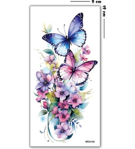 Hayal Sepeti Geçici Dövme 9,5x19CM Tattoo Aksesuar Şık RENKLİ KELEBEKLER MODELİ