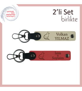 Mırıl Mırıl Aşkınıza Armağan, Kedi Temalı, İsme Özel Anahtarlık, Sütlü Kahve-Nar Çiçeği