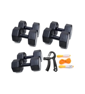 Ps Spor 3 Çift Dambıl Set 6 kg + 8 kg + 10 kg + Sayaçlı Ayarlanabilir El Yayı + Sayaçlı Atlama Ipi