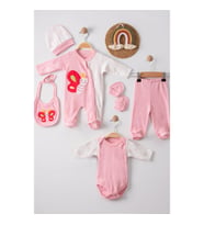 3 Ay Kelebek Nakış Tulumlu Kız Bebek 5'li Set Pembe