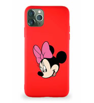 Apple iPhone 11 Pro Max Soft Premier Kapak Minnie Mouse-B Tasarımlı Silikon Kılıf - Kırmızı (Şeffaf)