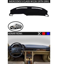 Mercedes S Class W 126 1979-1991 İçin Uygun Torpido Koruma Halısı Siyah Kenar Renk Siyah