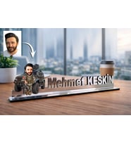 Kişiye Özel Asker Astsubay Komutan Karikatürlü 30 cm Ayna Pleksi Masaüstü İsimlik - Askere ve Komutana Hediye Asker Hediyesi