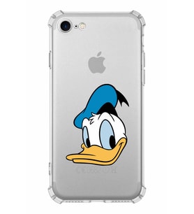 Apple iPhone 8 Uyumlu Köşe Korumalı Antişok  Kapak Donald Duck Tasarımlı Şeffaf  Kılıf