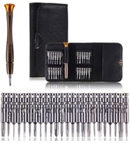 25 Parça Hassas Tornavida Seti, Deri Çantalı, Krom-Vanadyum Çelik, PC/Laptop/Telefon/Gözlük Tamir Seti, Torx/Düz/Yıldız Uçlu