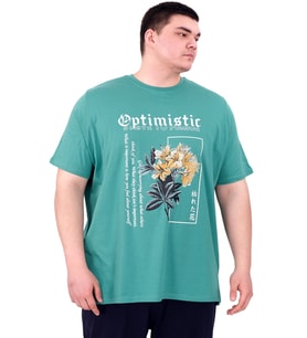 Mode XL Büyük Beden Erkek T-Shirt Bisiklet Yaka OPTIMISTIC U25028 Çağla