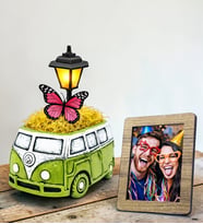 Renkli Vosvos Otobüs Masa Lambası Ahşap Fotoğraf Çerçeveli (Model 5)