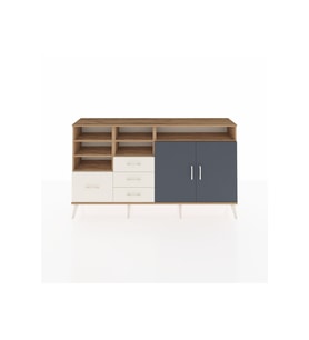 Arges Konsol 7 Raflı 4 Çekmeceli 2 Kapaklı 176x30x99 Çam-Antrasit/Aytaşı