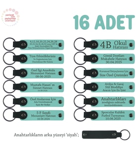 Babalar Günü İçin Üzerine İsim Ve Özel Mesaj Yazılabilen, 16'lı Anahtarlık, Turkuaz & Siyah