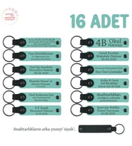 Babalar Günü İçin Üzerine İsim Ve Özel Mesaj Yazılabilen, 16'lı Anahtarlık, Turkuaz & Siyah