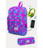 Coral High Kids Lavanta Pembe Kalp Desenli USB'li 2'li Okul Çanta Seti - Kız Çocuk