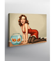 Kanvas Tablo Akvaryumlu Pin-Up Kadın