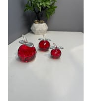 Peramari Dekoratif Kristal Cam Üçlü Elma Kırmızı-Gümüş PM0065199