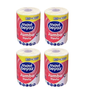 Mavi Beyaz Dev Rulo Jumbo Havlu  4 Adet 