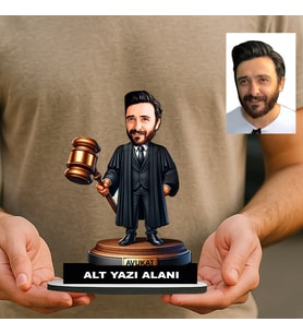 Kişiye Özel Avukat Karikatürlü 18 cm MDF Masaüstü Biblo - Avukat Hediyesi Avukata ve Hukukçuya Hediye