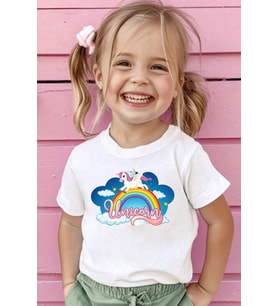 Çocuk Unicorn Baskılı Pamuklu Tshirt (Beyaz)