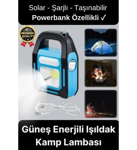 Çok Amaçlı Güneş Enerjili Powerbank USB Şarj Edilebilir Su Geçirmez Solar Işıldak Fener Kamp Lambası