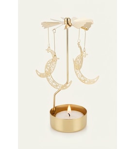 Dönen Mumluk Hilal Ay Figürlü Altın Metal Tealight Mum Tutucu Dekoratif Hediye 15 cm