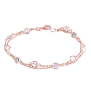 EMILIANO JEWELLERY Zirkon Taşlı Pırlanta Montür Rose Altın Kaplama İki Sıra Zincirli Gümüş Bileklik