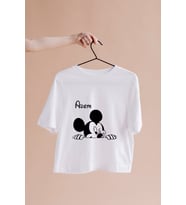 Mickey Mouse Sevgili Çift Tasarımlı Tişört Kişiye Özel ( Unisex - Büyük - Çocuk )