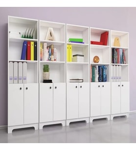 Kitaplık 5'li Ofis Dolabı Kapaklı Beyaz
