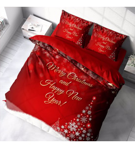 Monohome Yılbaşı Süsü Merry Christmas Çift Kişilik 3D Nevresim Takımı Pamuk (Kırmızı)