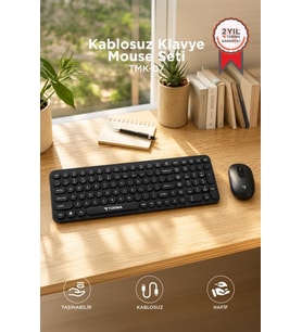 Torima Kablosuz Q Klavye Mouse Seti Retro Daktilo Görünümlü TMK07 Siyah