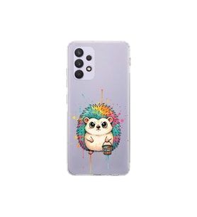 Samsung Galaxy A32 ile Uyumlu Splash Kirpi Tasarımlı Şeffaf Silikon Kılıf