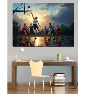 Basketbol Maçında Smaç Yapan Oyuncular Dekoratif Kanvas - Mdf Ahşap Tablo