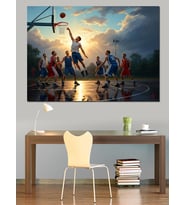 Basketbol Maçında Smaç Yapan Oyuncular Dekoratif Kanvas - Mdf Ahşap Tablo