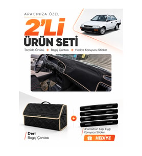 e-biz TOYOTA COROLLA FINDIK KASA (1988-1991) Uyumlu Torpido Örtüsü + Deri Çanta - Siyah-Bej - TO011
