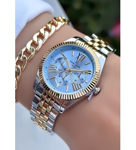Orijinal Rolex Model - Mavi Kadran -Kadın Kol Saati - Bileklik Hediyeli