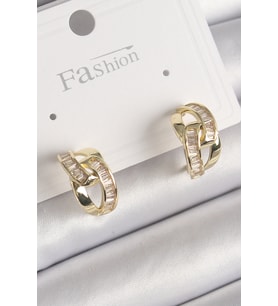 Pirinç Gold Renk Zirkon Taşlı Zincir Model Kadın Küpe 5886 - HPSBYI6338-9042
