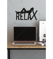Relax Yazılı Ahşap Duvar Dekoru - 20x35 Cm - Çift Taraflı Bant Ile Kolay Montaj (Siyah)
